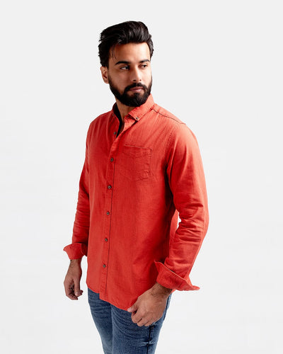 Men's Casual Textured Shirt - Rust Shc-1830 Strech Fabric