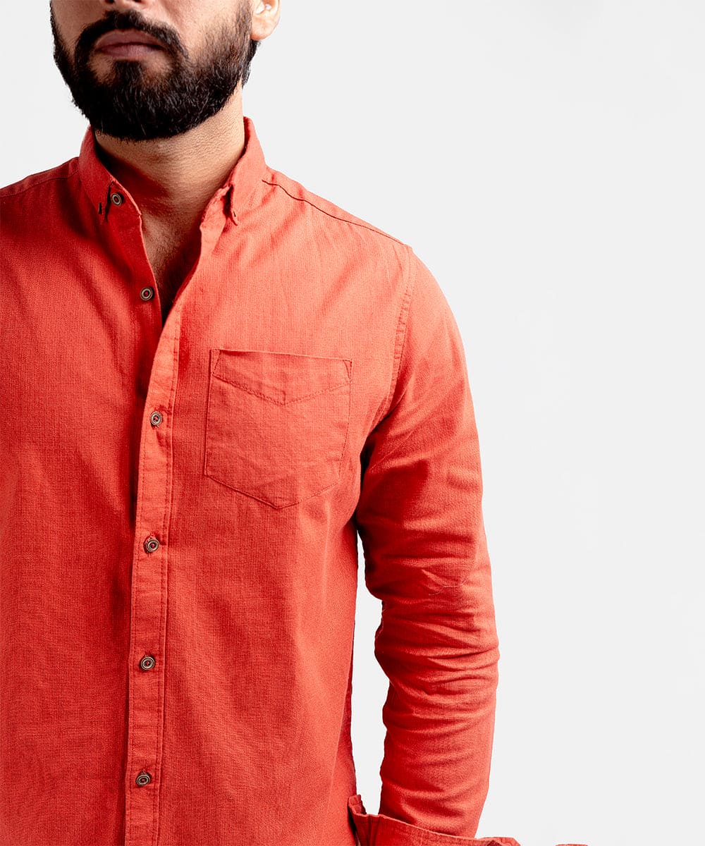 Men's Casual Textured Shirt - Rust Shc-1830 Strech Fabric - Rust - View 4