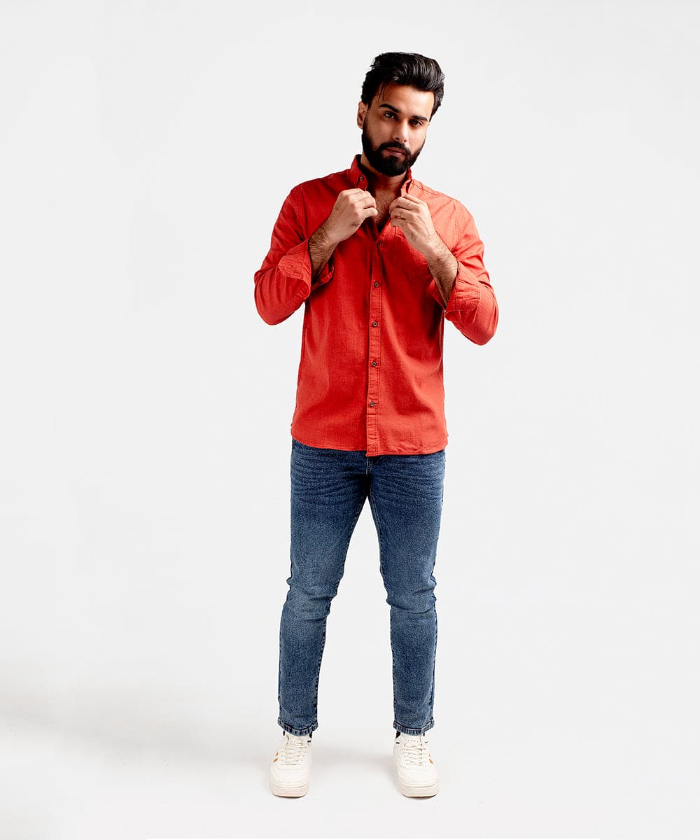 Men's Casual Textured Shirt - Rust Shc-1830 Strech Fabric - Rust - View 2