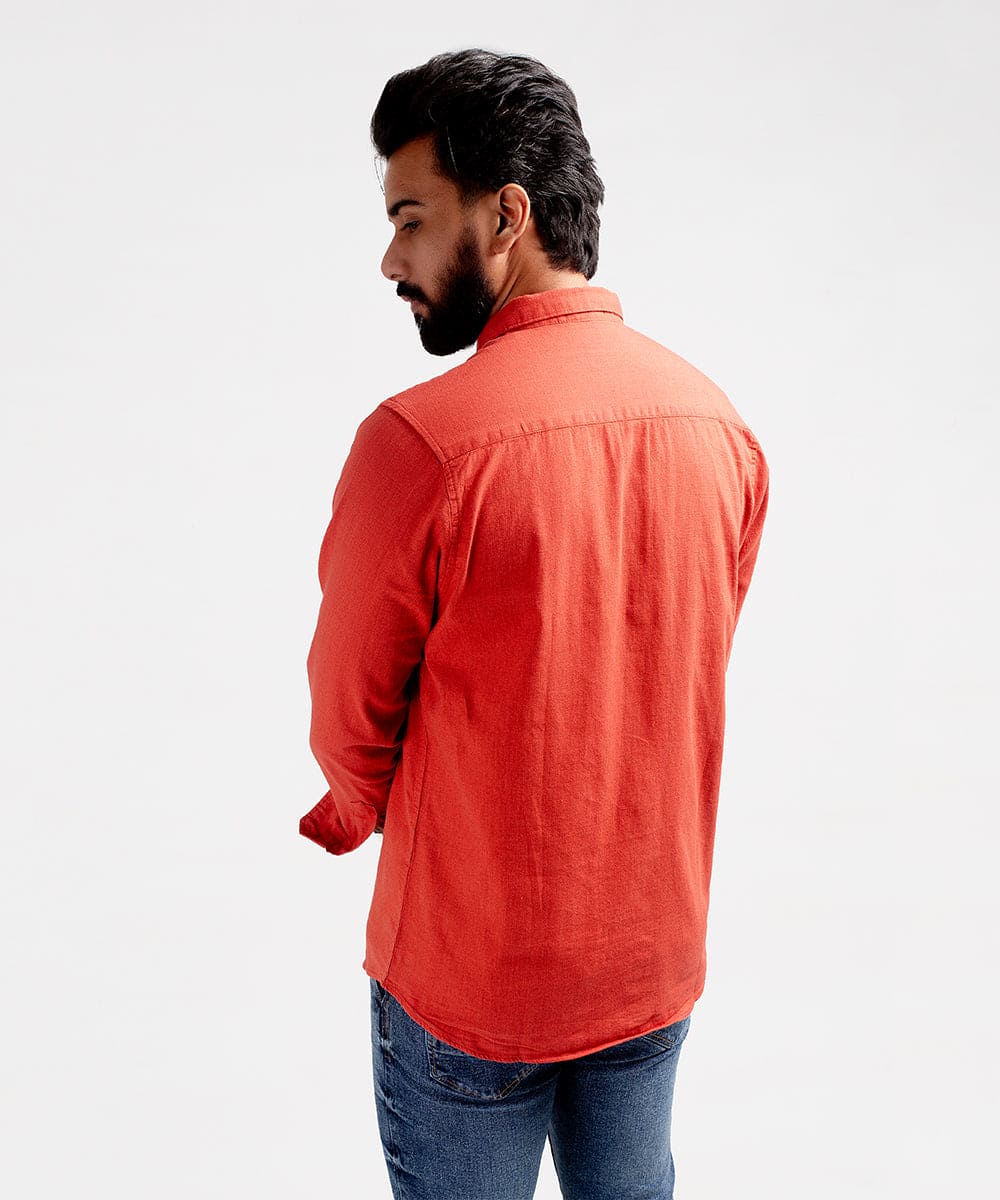 Men's Casual Textured Shirt - Rust Shc-1830 Strech Fabric - Rust - View 3