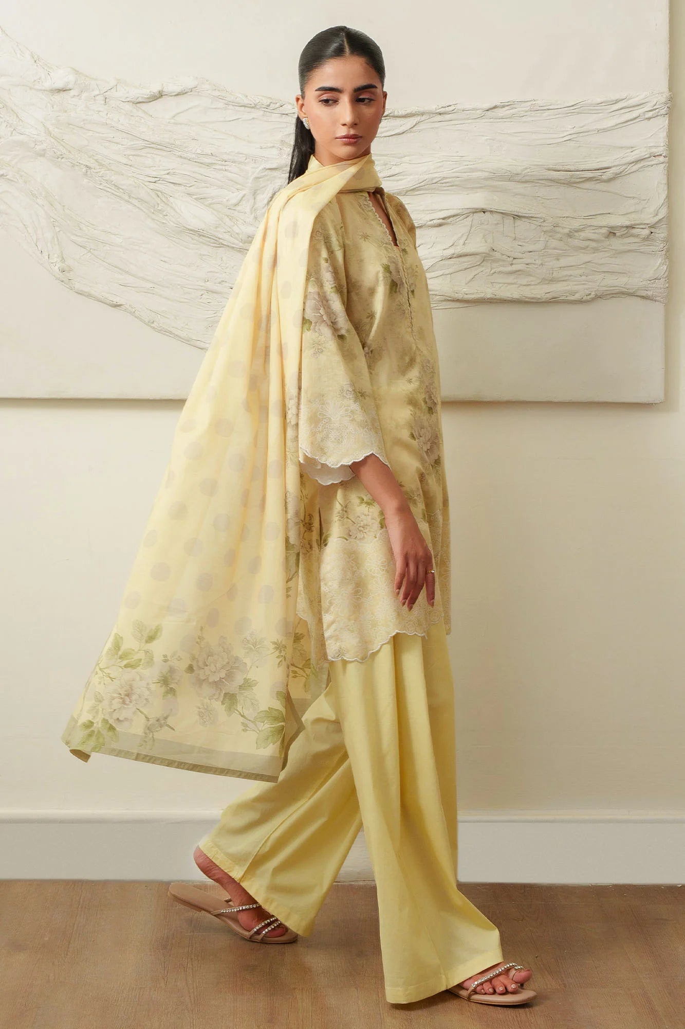 OCHRE CHARM-3 PIECE PRINTED LAWN SUIT