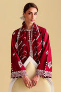 ROYAL GARNET-3PC EMBROIDERED LAWN SUIT - STITCHED