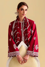 ROYAL GARNET-3PC EMBROIDERED LAWN SUIT - STITCHED