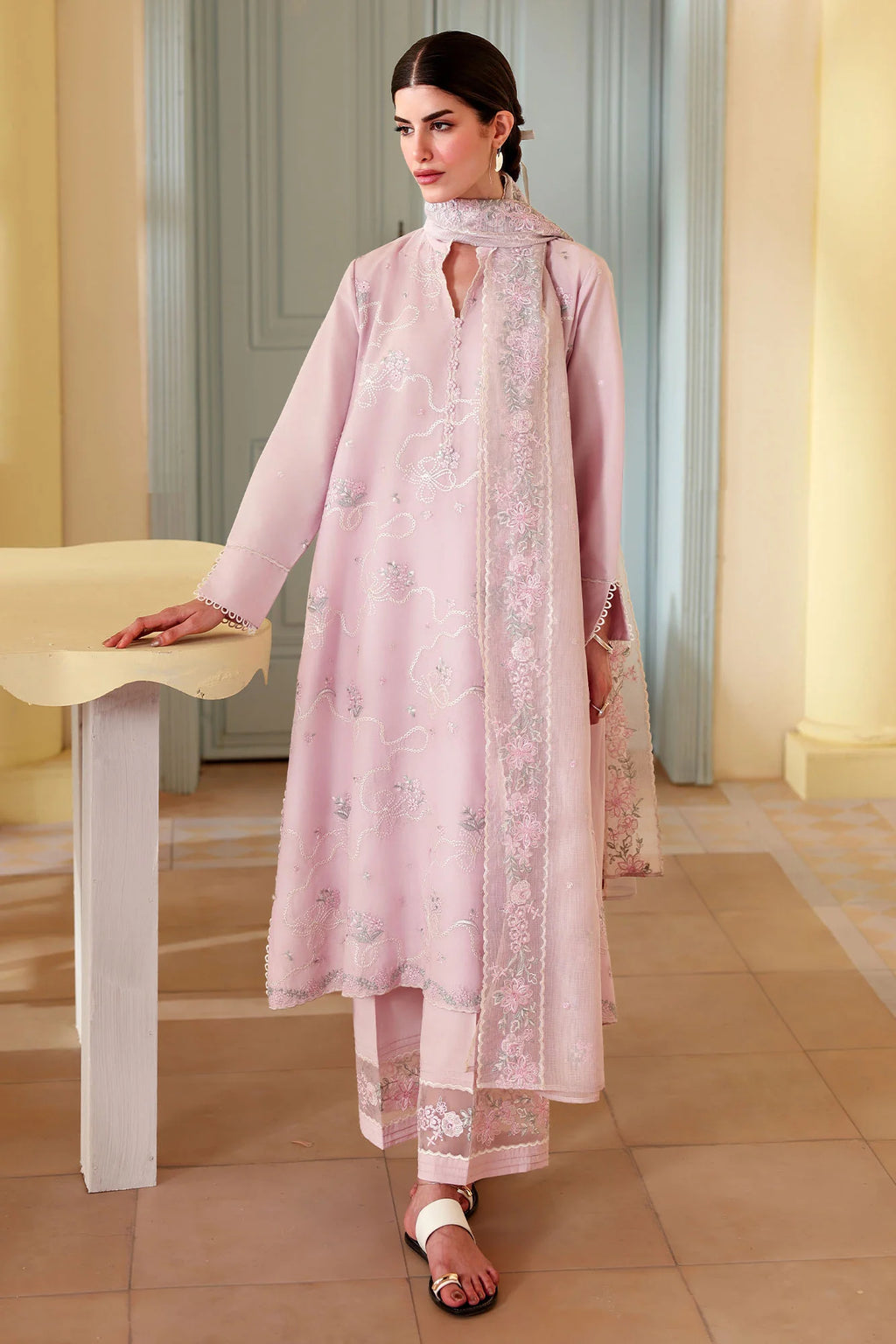LAVENDER BREEZE-3PC EMBROIDERED LAWN SUIT- STITCHED