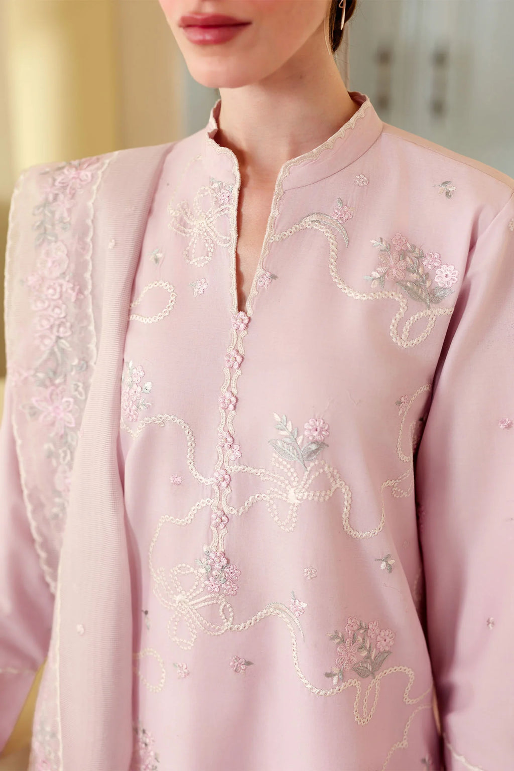 LAVENDER BREEZE-3PC EMBROIDERED LAWN SUIT- STITCHED