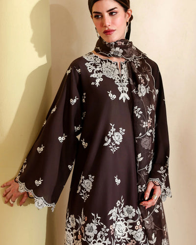 SEPIA DARK-3PC EMBROIDERED LAWN SUIT