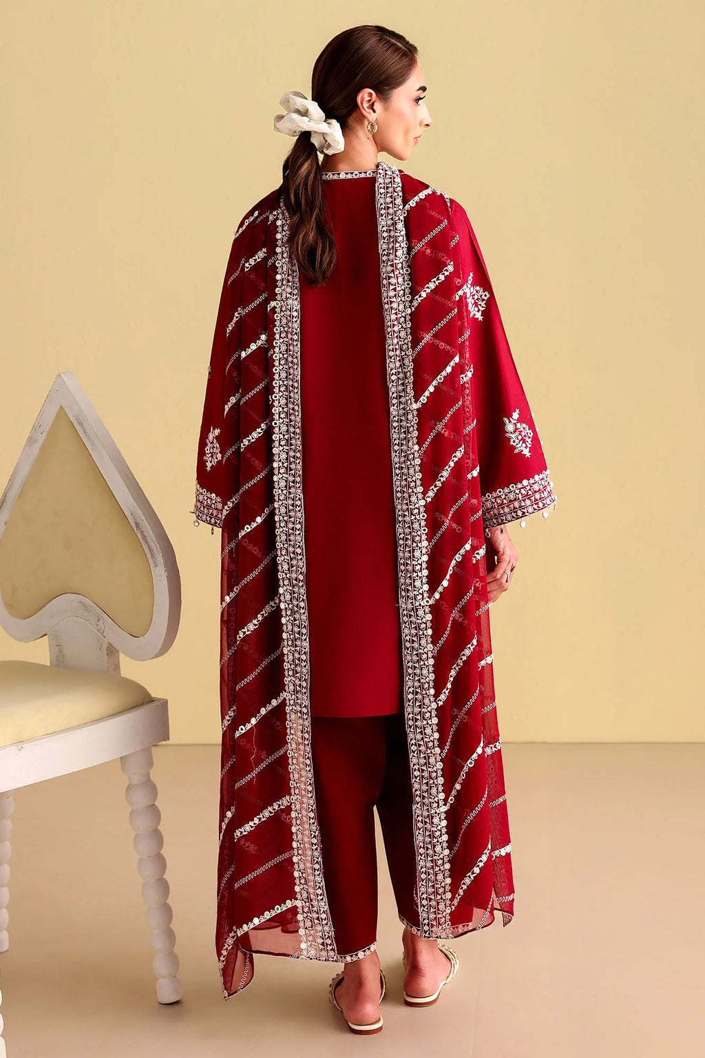ROYAL GARNET-3PC EMBROIDERED LAWN SUIT - STITCHED