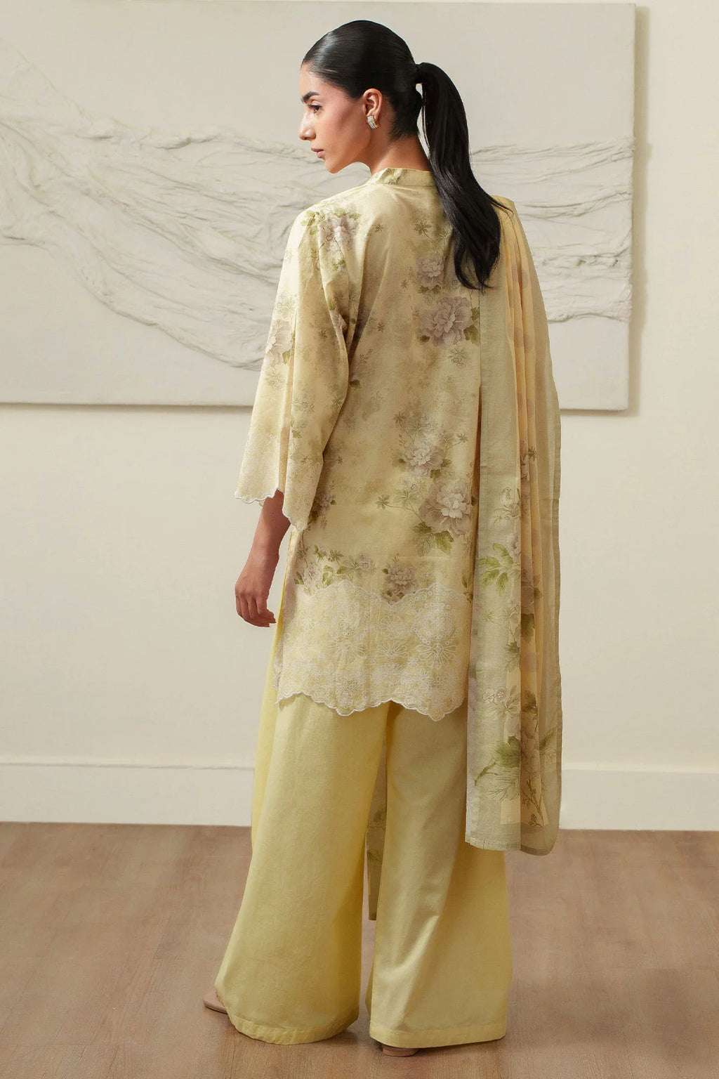 OCHRE CHARM-3 PIECE PRINTED LAWN SUIT