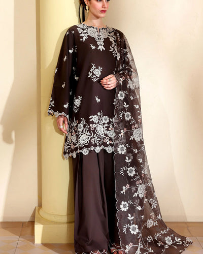 SEPIA DARK-3PC EMBROIDERED LAWN SUIT