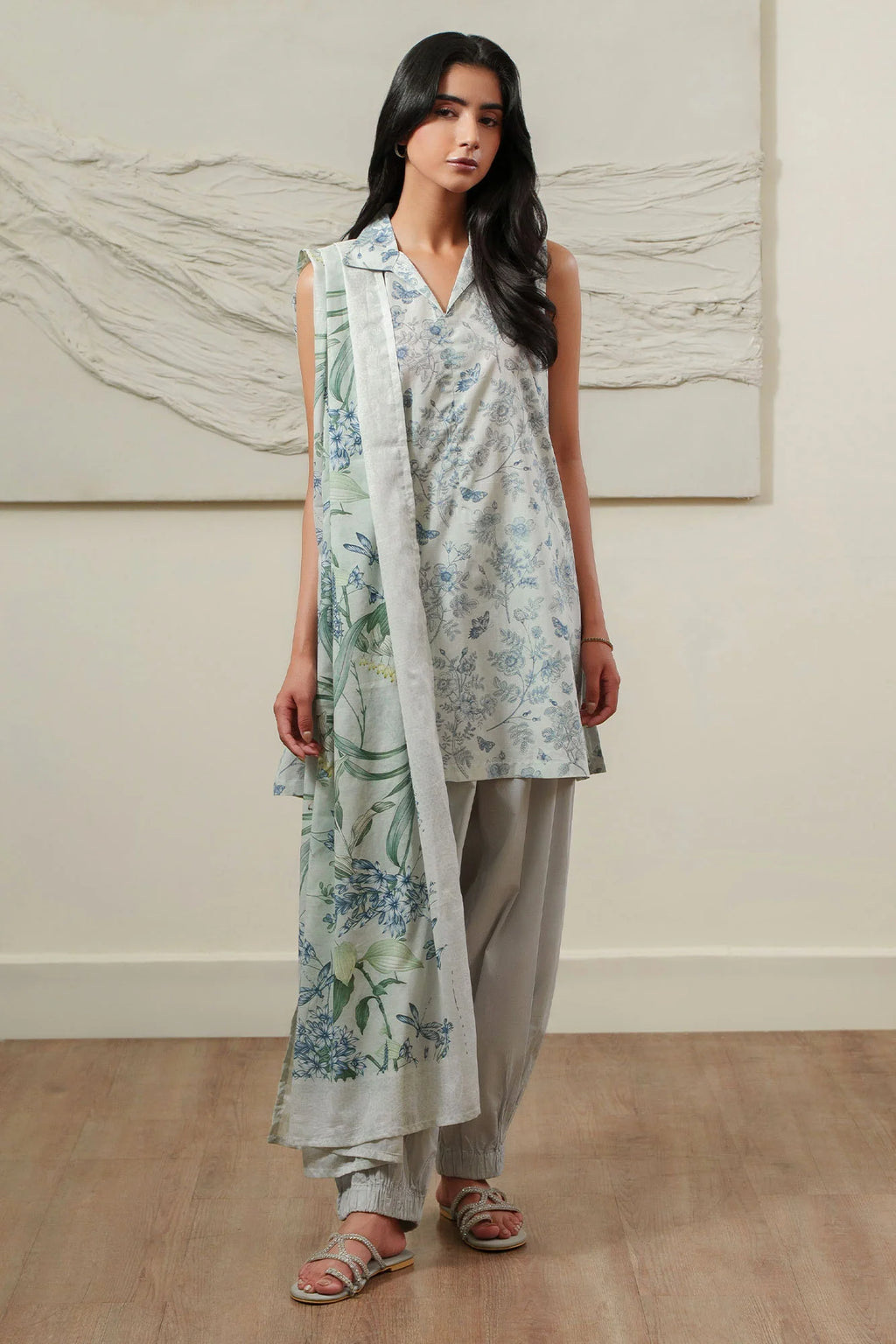 GRAY HORIZON-3 PIECE PRINTED LAWN SUIT