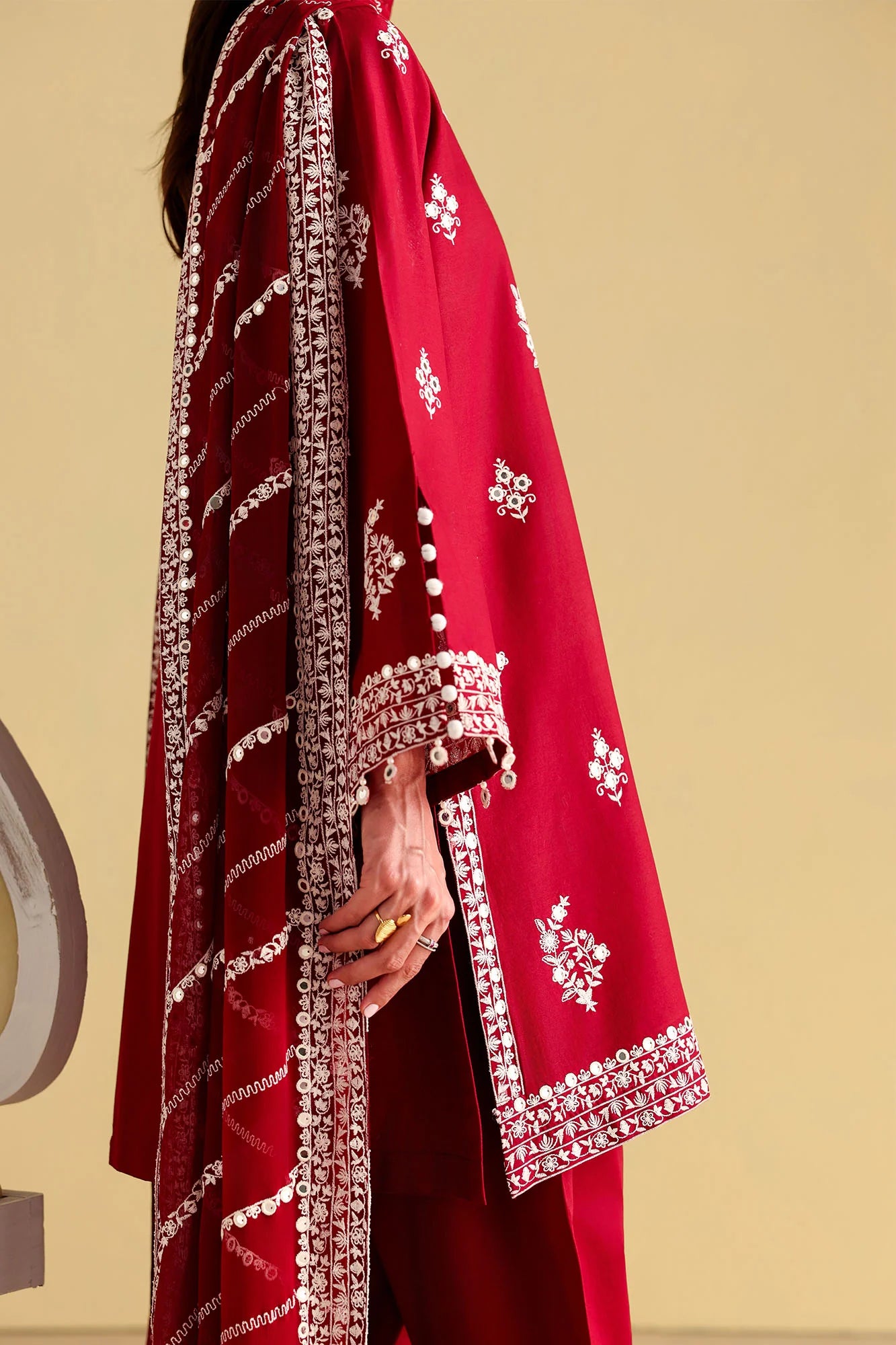 ROYAL GARNET-3PC EMBROIDERED LAWN SUIT - STITCHED