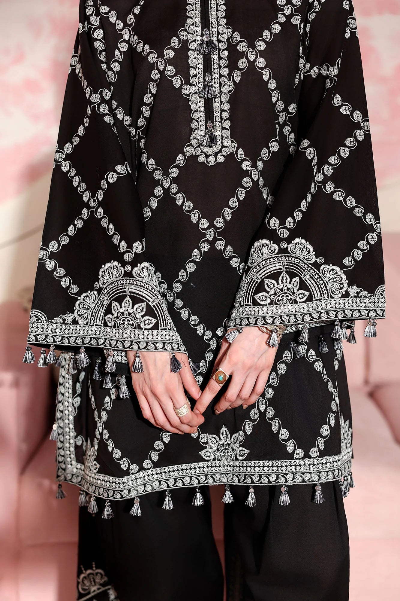 CHARCOAL CHARM-3PC EMBROIDERED LAWN SUIT-STITCHED