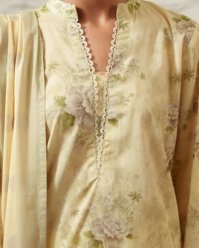 OCHRE CHARM-3 PIECE PRINTED LAWN SUIT