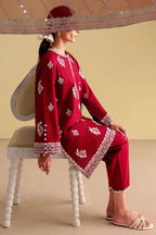 ROYAL GARNET-3PC EMBROIDERED LAWN SUIT - STITCHED
