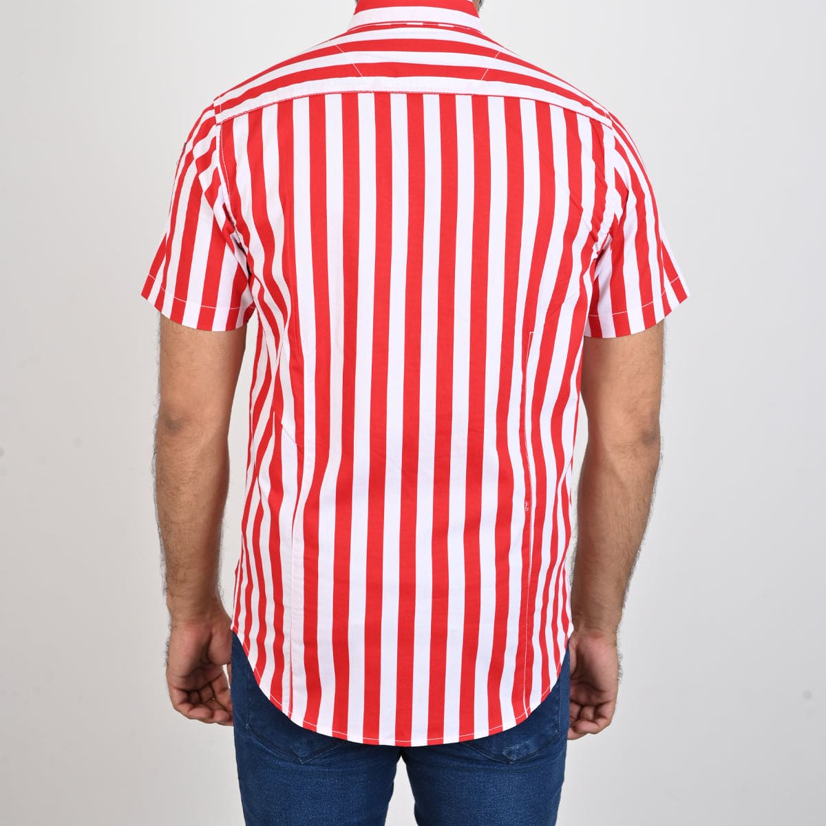 Men's Casual Stripe Red Half Sleves Shc-1847 - Red - View 4