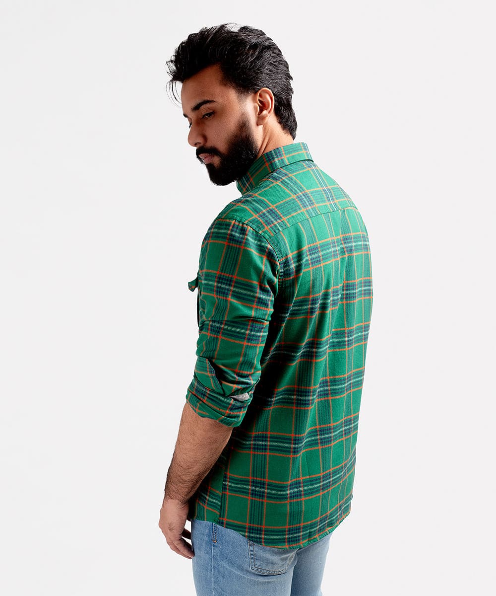 Men's Casual Checkered Shirt - Green Shc-1981 - Green - View 3