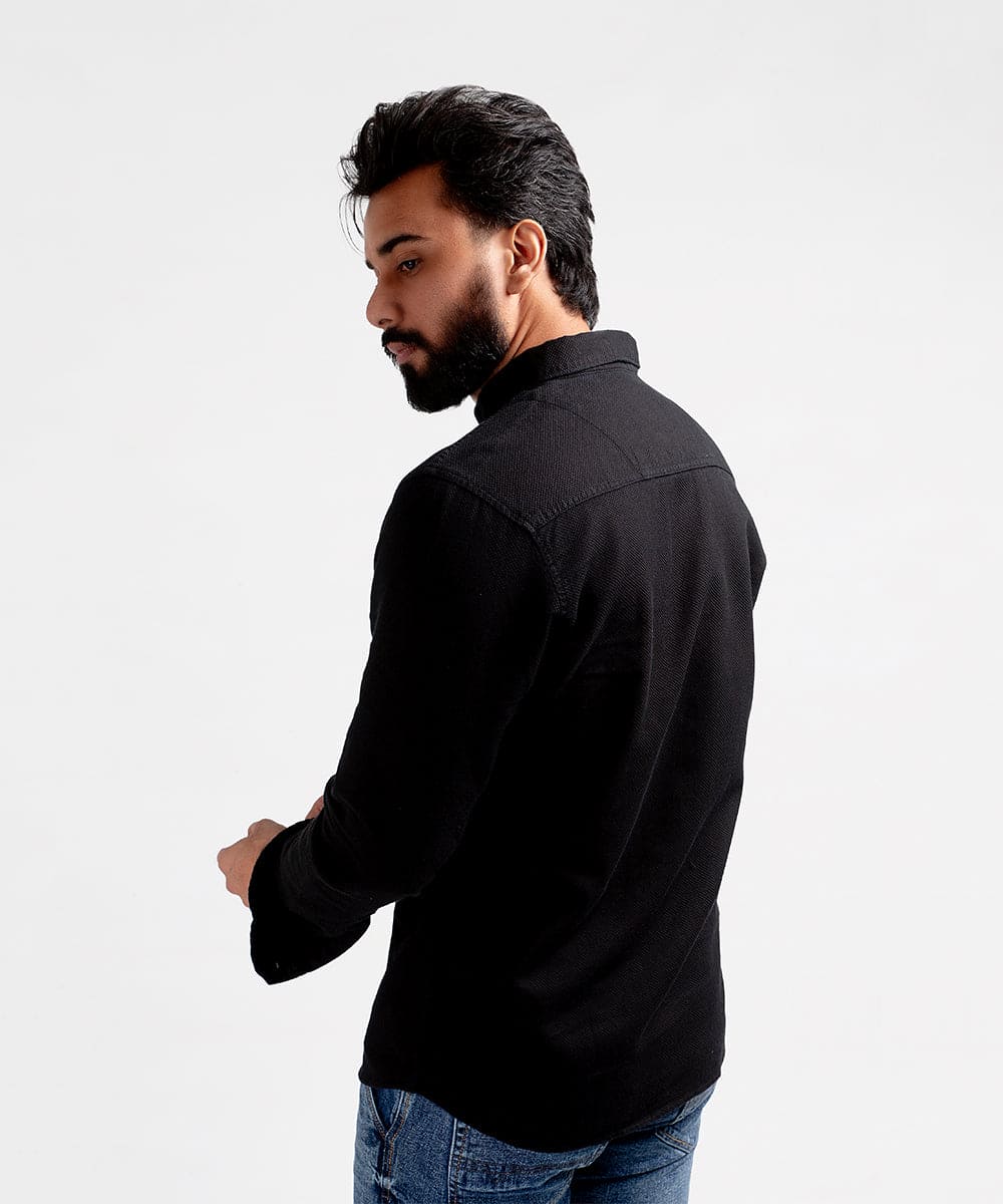 Men's Casual Shirt - Black Shc-1976 - Black - View 3