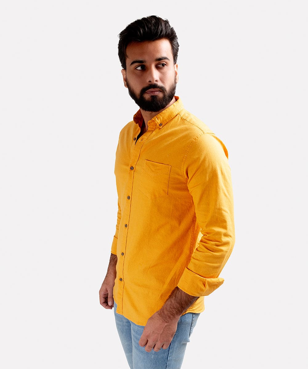 Men's Casual Textured Shirt - Yellow Shc-1830 Strech Fabric - Yellow - View 2