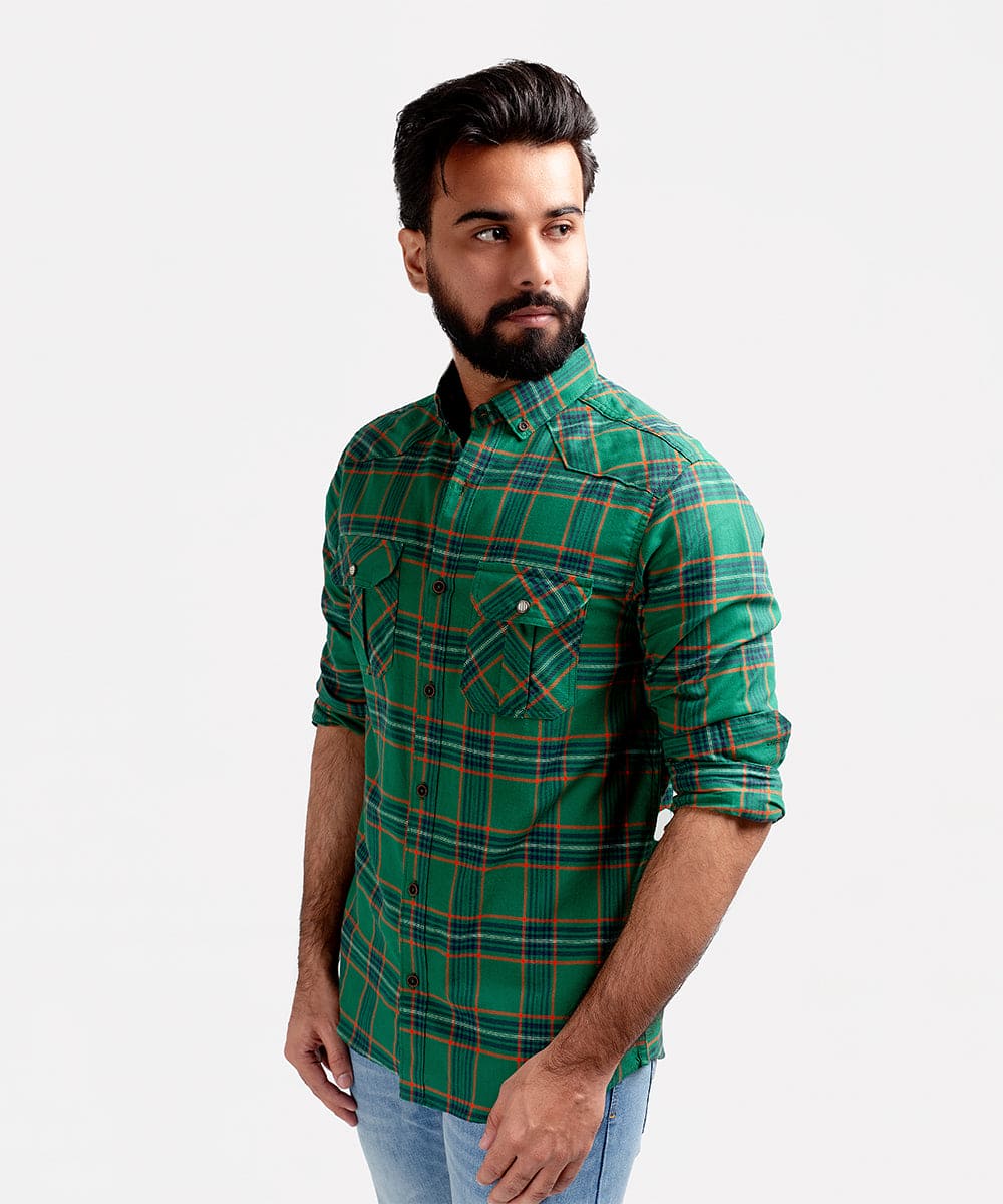 Men's Casual Checkered Shirt - Green Shc-1981 - Green - View 1