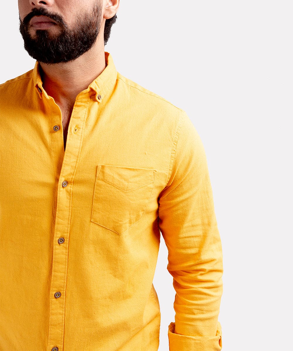 Men's Casual Textured Shirt - Yellow Shc-1830 Strech Fabric - Yellow - View 4