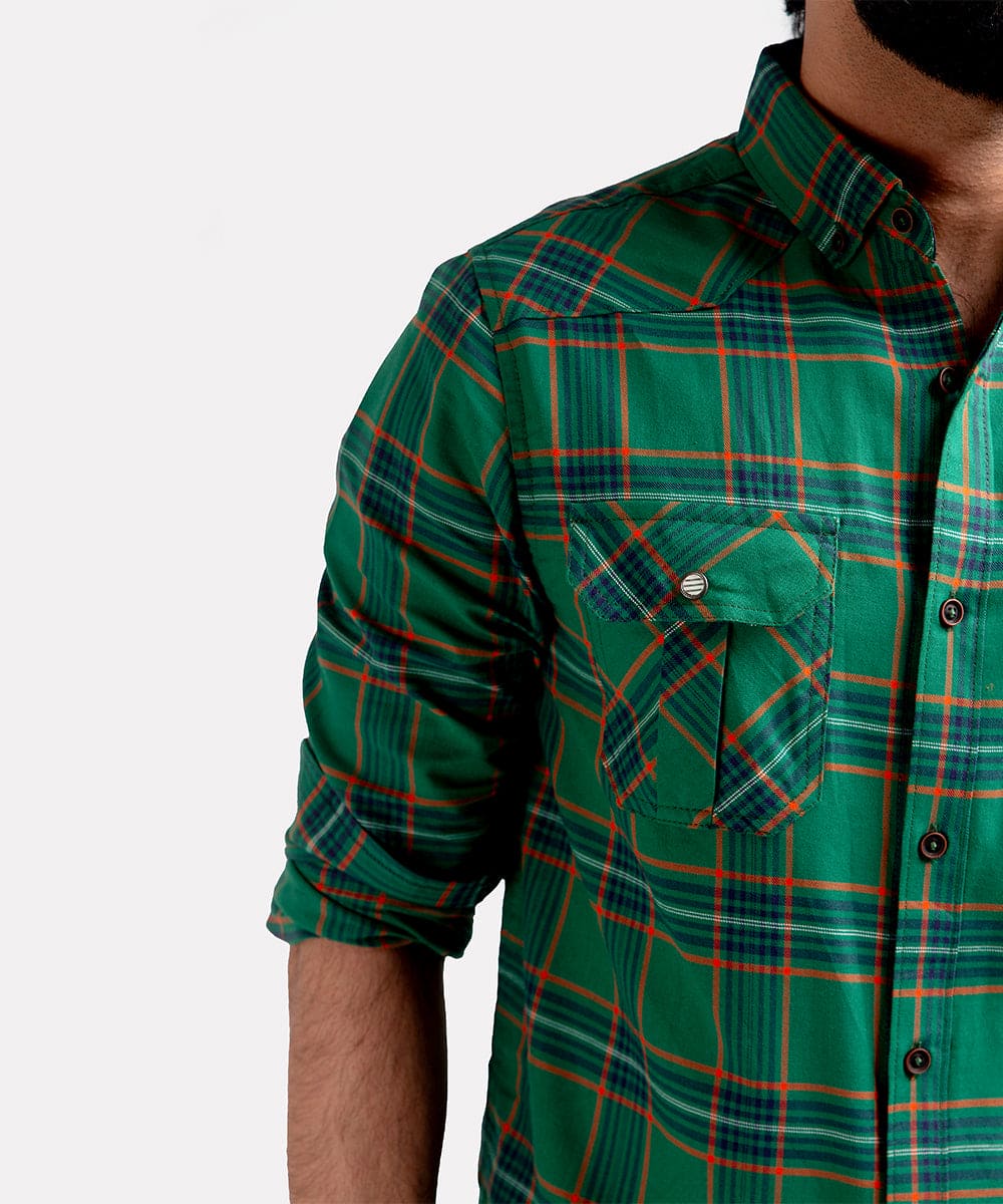 Men's Casual Checkered Shirt - Green Shc-1981 - Green - View 4