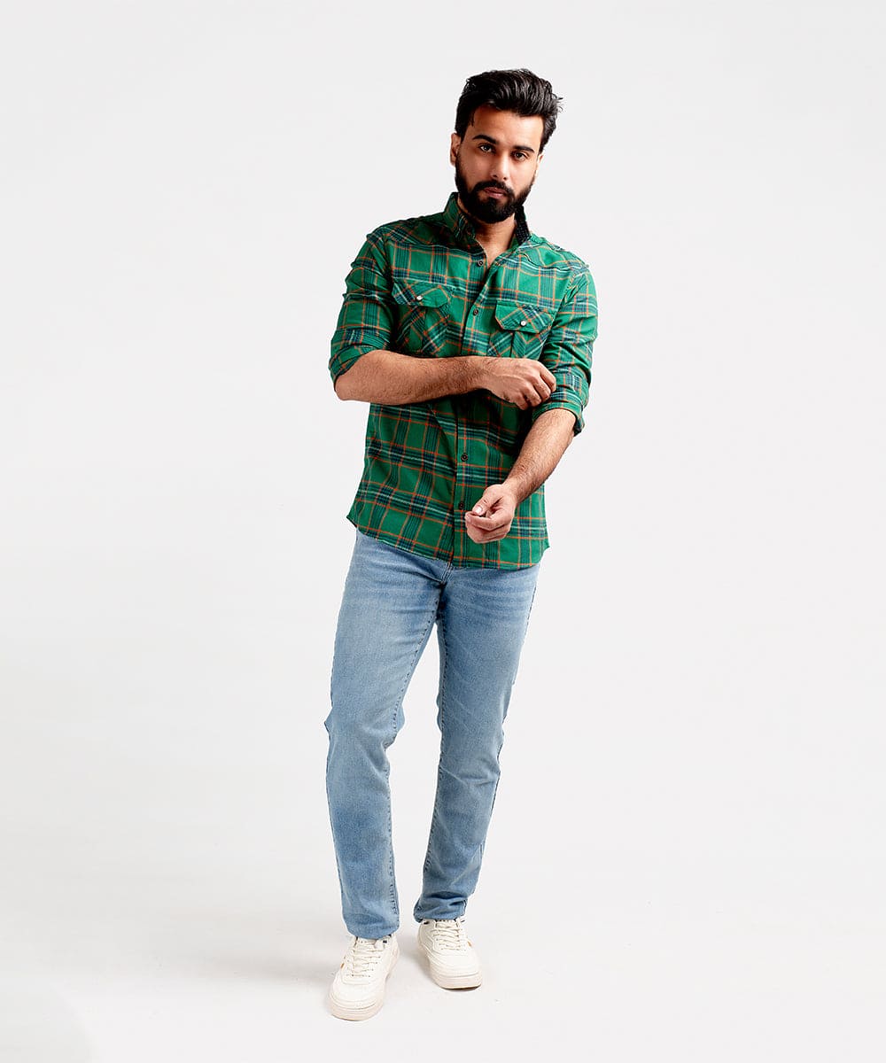 Men's Casual Checkered Shirt - Green Shc-1981 - Green - View 2