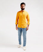 Men's Casual Textured Shirt - Yellow Shc-1830 Strech Fabric - Yellow - View 1