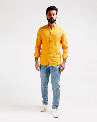 Men's Casual Textured Shirt - Yellow Shc-1830 Strech Fabric