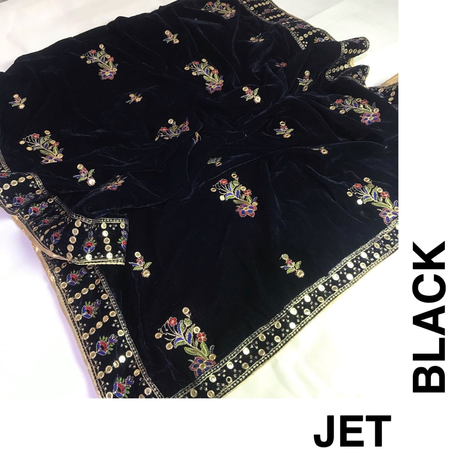 Velvet Emb Shawl - Black - Buy Online at Shopping Karado