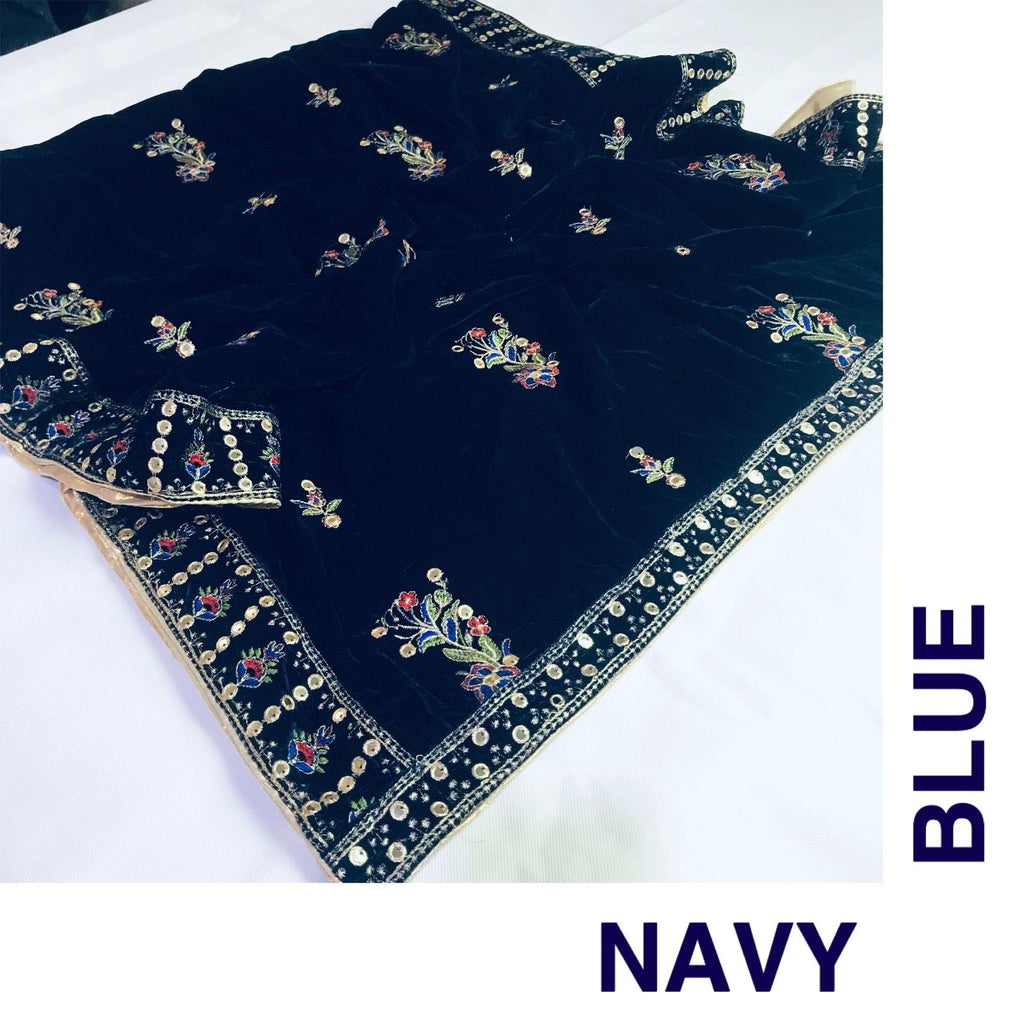 SastaaE Velvet Emb Shawl - Black - shoppingkarado.com