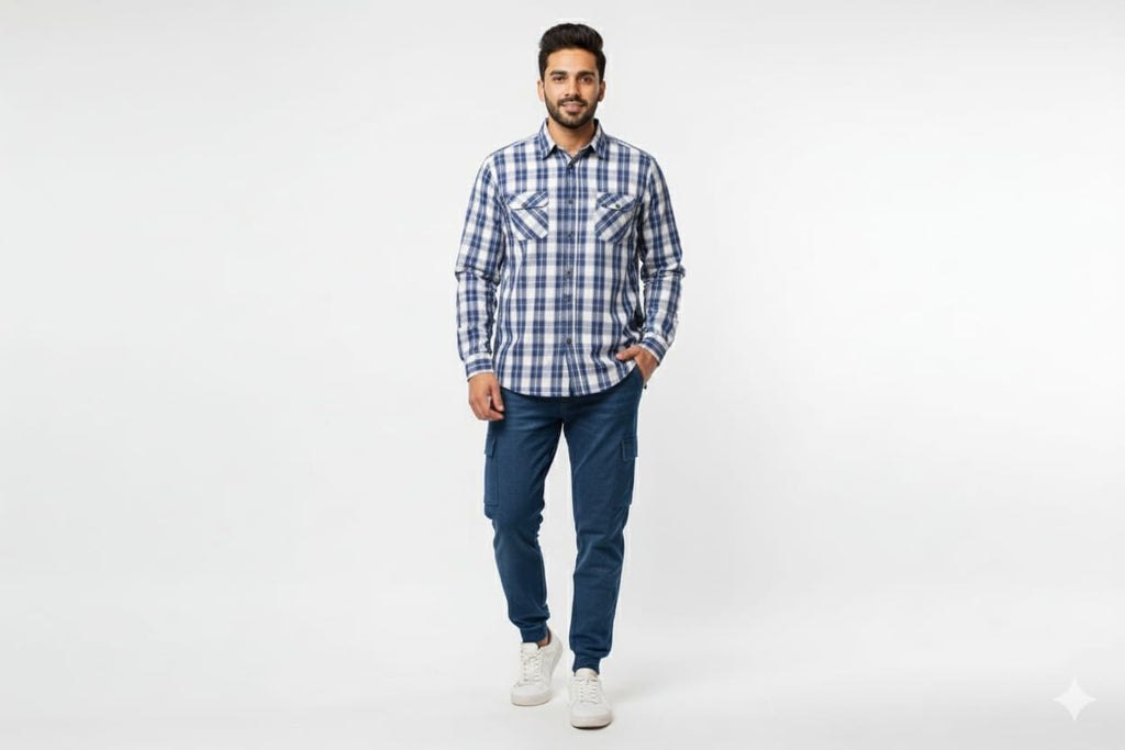Men's Casual Shirt - Blue Chk Shc-1719 - Blue - View 1