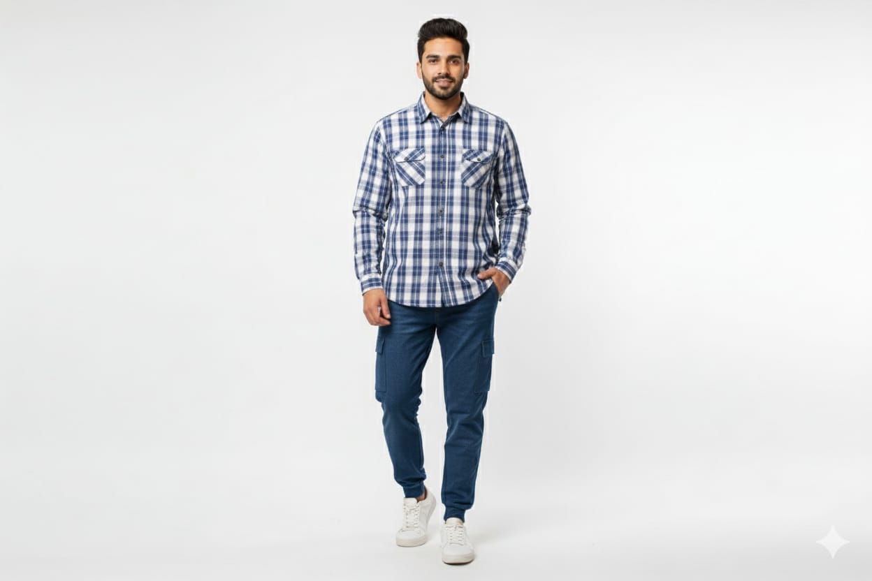 Men's Casual Shirt - Blue Chk Shc-1719 - Blue - View 1