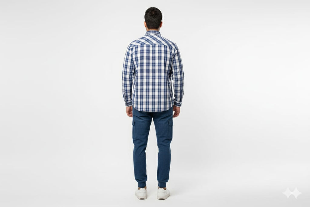 Men's Casual Shirt - Blue Chk Shc-1719 - Blue - View 3