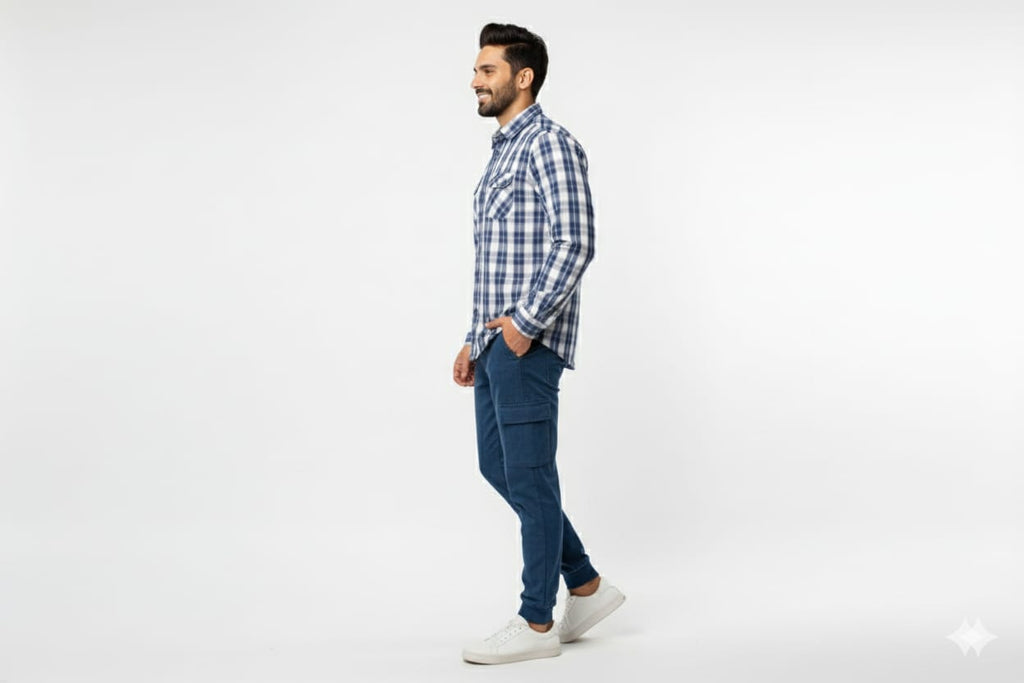 Men's Casual Shirt - Blue Chk Shc-1719 - Blue - View 2