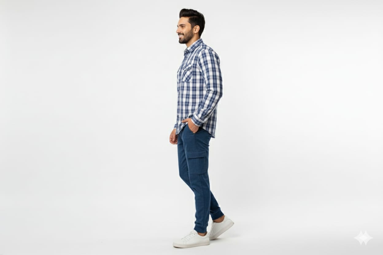 Men's Casual Shirt - Blue Chk Shc-1719 - Blue - View 2