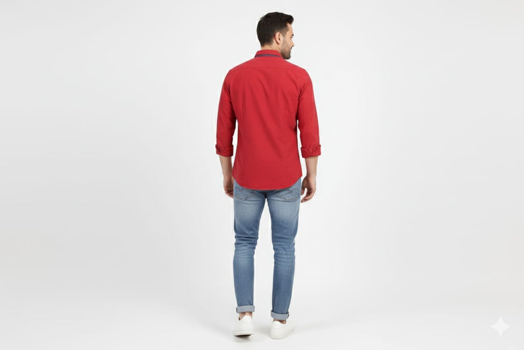 Men's Casual Shirt - Maroon Shc-1612 Strech Fabric - Maroon - View 3