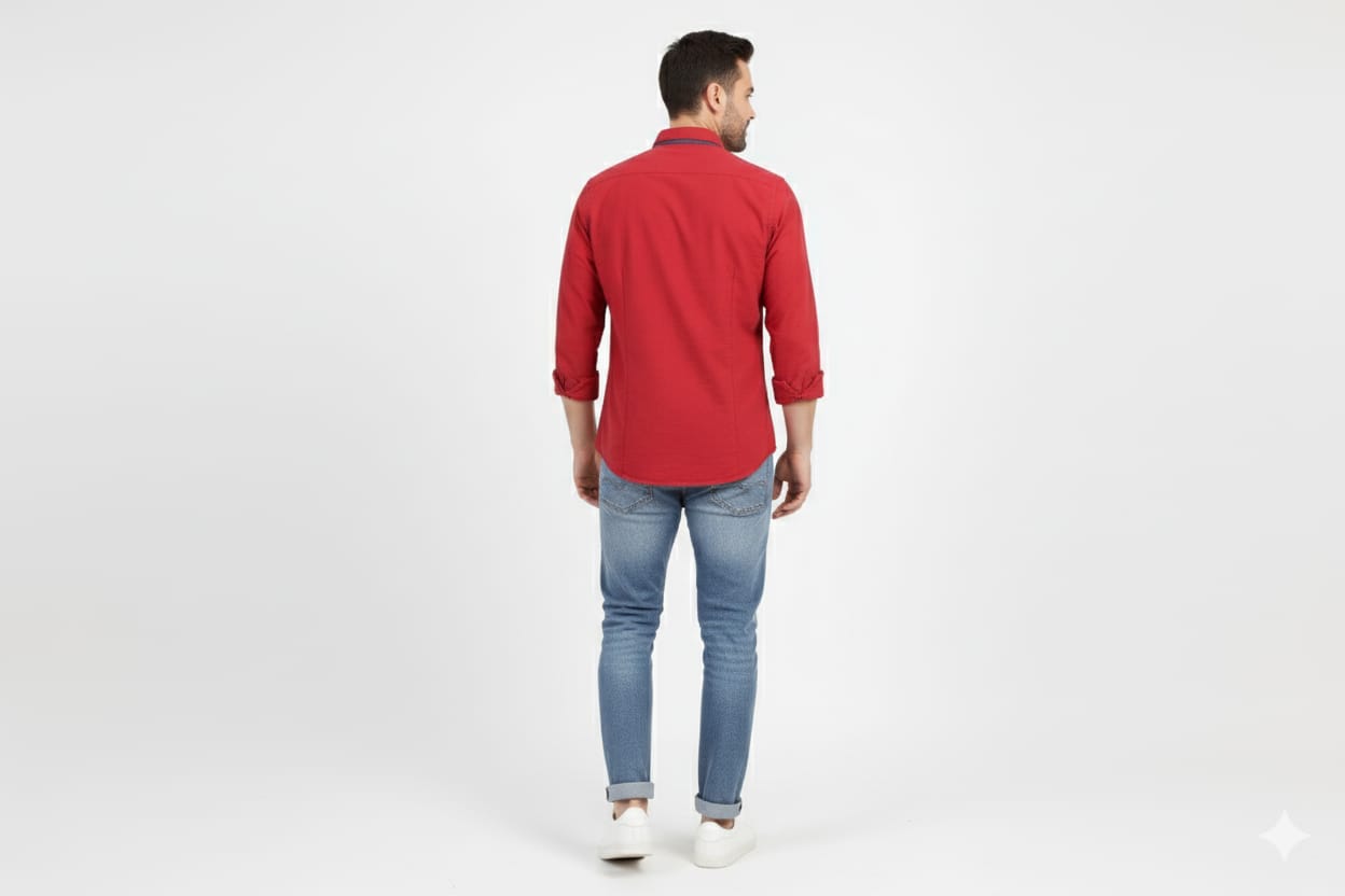 Men's Casual Shirt - Maroon Shc-1612 Strech Fabric - Maroon - View 3