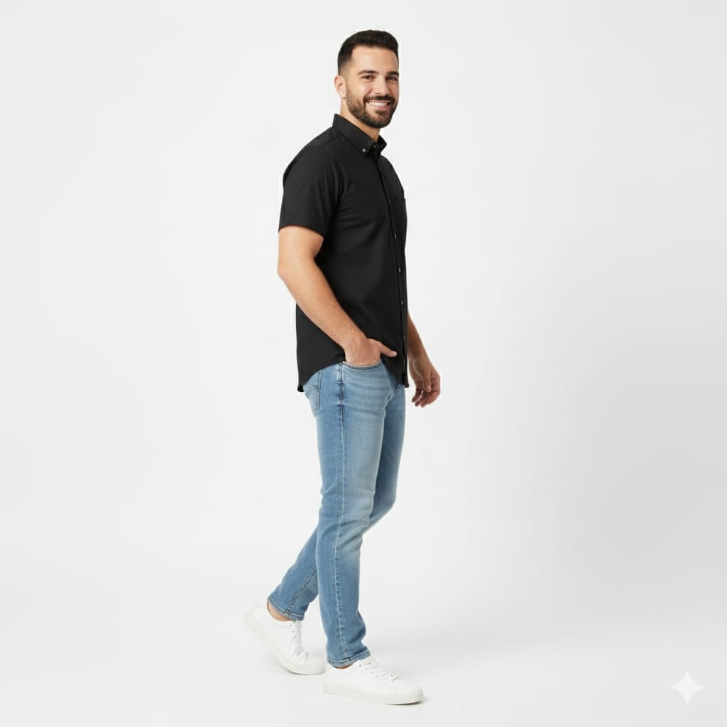 Men's Casual Shirt Half sleves - Black Shc-1925 - Black - View 2