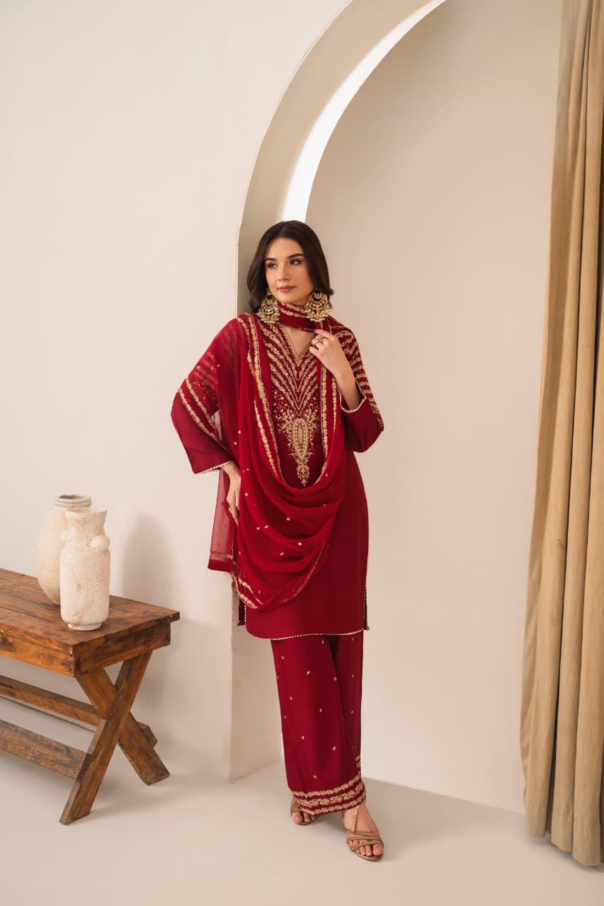 Buy Maroon Peacock 3Pc Online at Shopping Karado