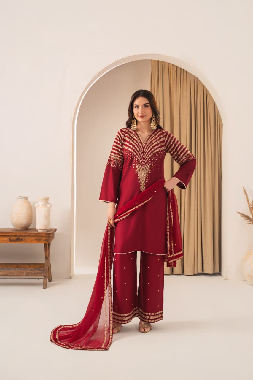 Buy Maroon Peacock 3Pc Online at Shopping Karado