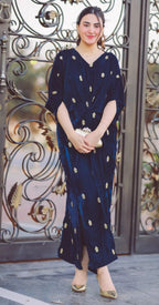 Micro 11000 Velvet Allover Embroidered Kaftan - Zinc Blue