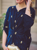 Micro 11000 Velvet Allover Embroidered Kaftan - Zinc Blue