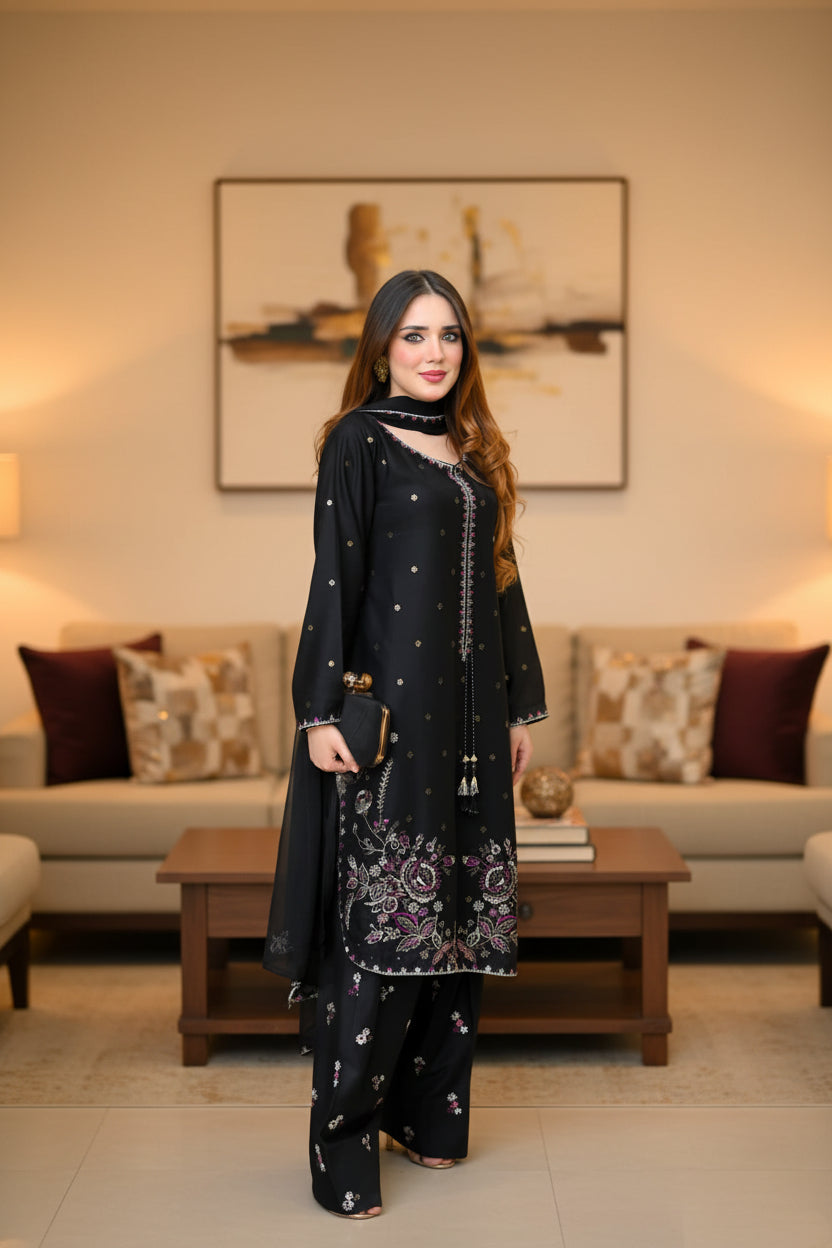 ZARQA EMBROIDERED 3PC (FARSHI)