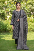 Black Badam Ajrak Two-Piece Set - Organic Dye Hand Block Printed Cotton Unstitched Shirt & Dupatta - Shopping Karado