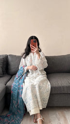 Elegant Ice Blue and Pink 3PC Embroidered Suit for Mid-Season and Fall - Shopping Karado