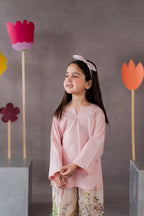 Girls Embroidered Lawn Co-Ord Set – Pink Floral Printed Trouser | Summer Collection (0 Months–14 Years)