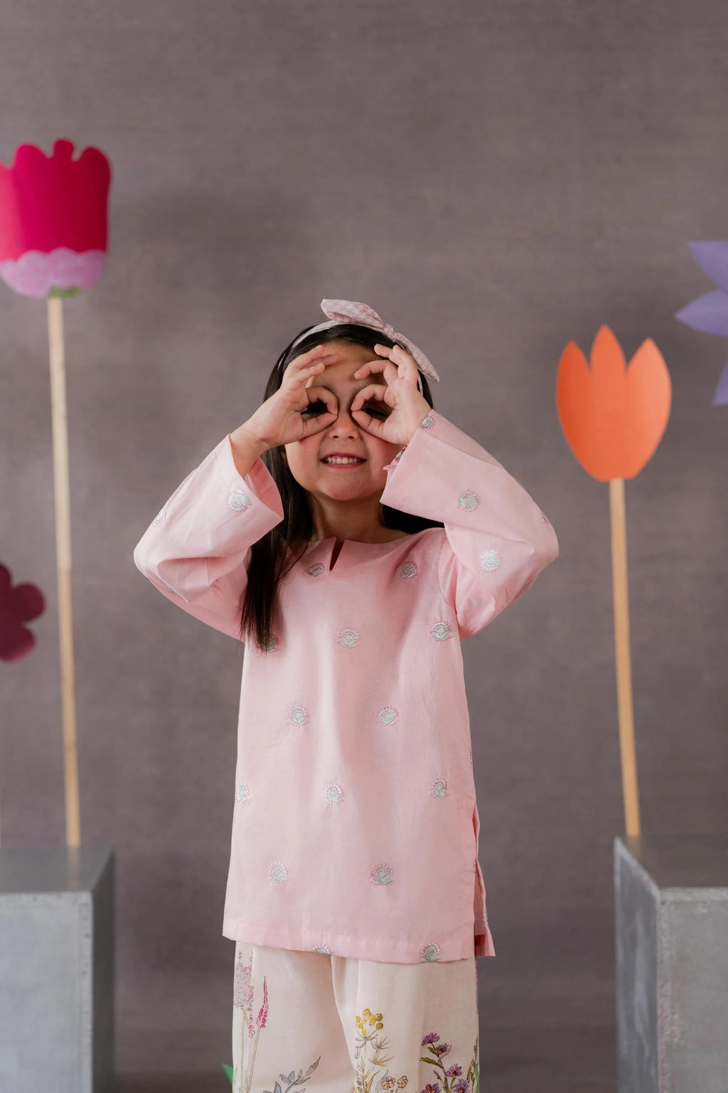 Girls Embroidered Lawn Co-Ord Set – Pink Floral Printed Trouser | Summer Collection (0 Months–14 Years)