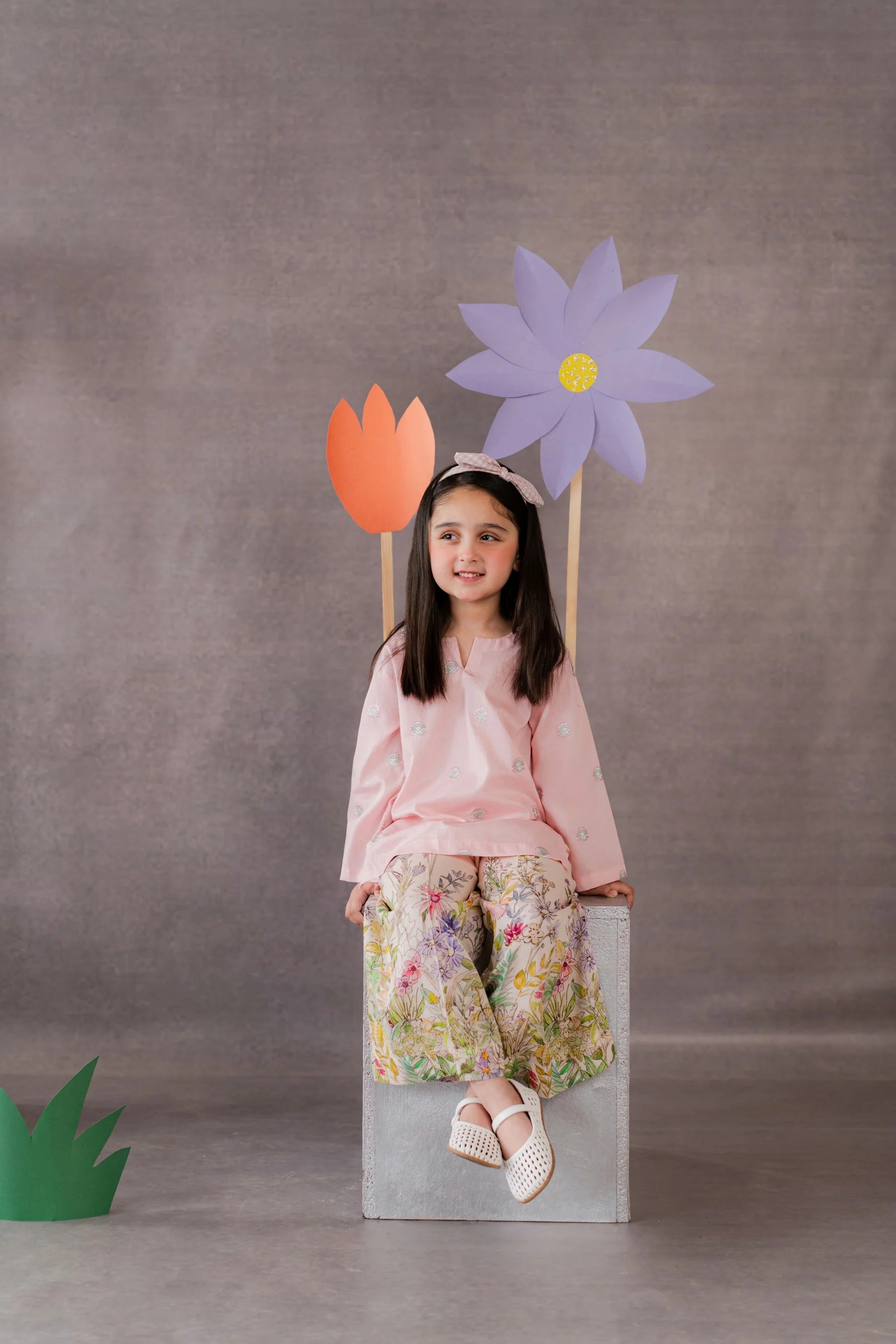 Girls Embroidered Lawn Co-Ord Set – Pink Floral Printed Trouser | Summer Collection (0 Months–14 Years)