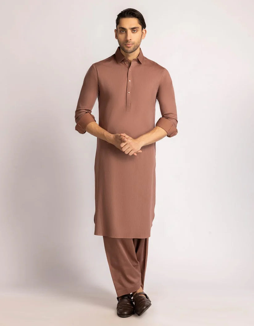 rust brown cotton casual kameez shalwar