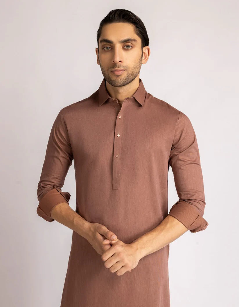 rust brown cotton casual kameez shalwar